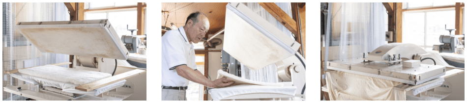 蒸気プレスし形状を整える様子